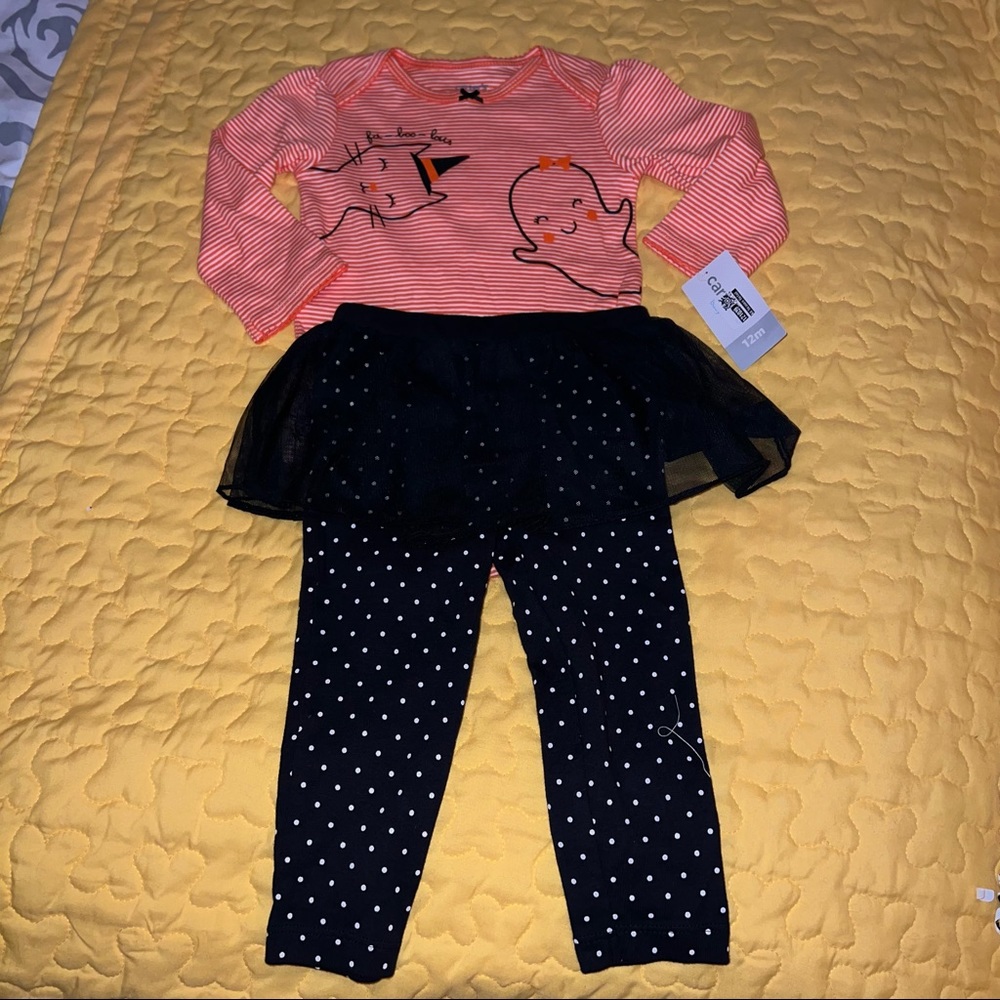 🌼 🎃 Carter’s Baby Girls Size 12 months Outfit New NWT Halloween Cat Ghost Set